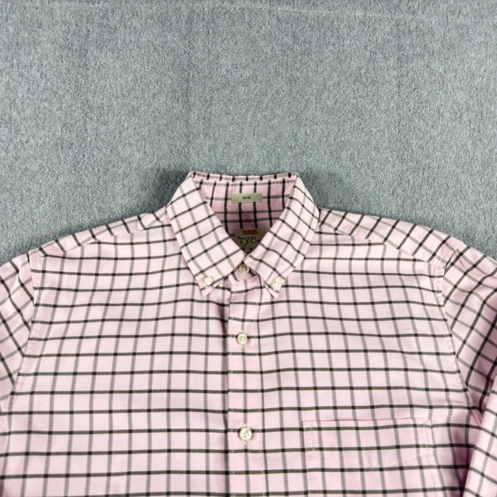 J.Crew Flex Oxford Shirt Slim Fit Mens M Pink Black Windowpane Button Down